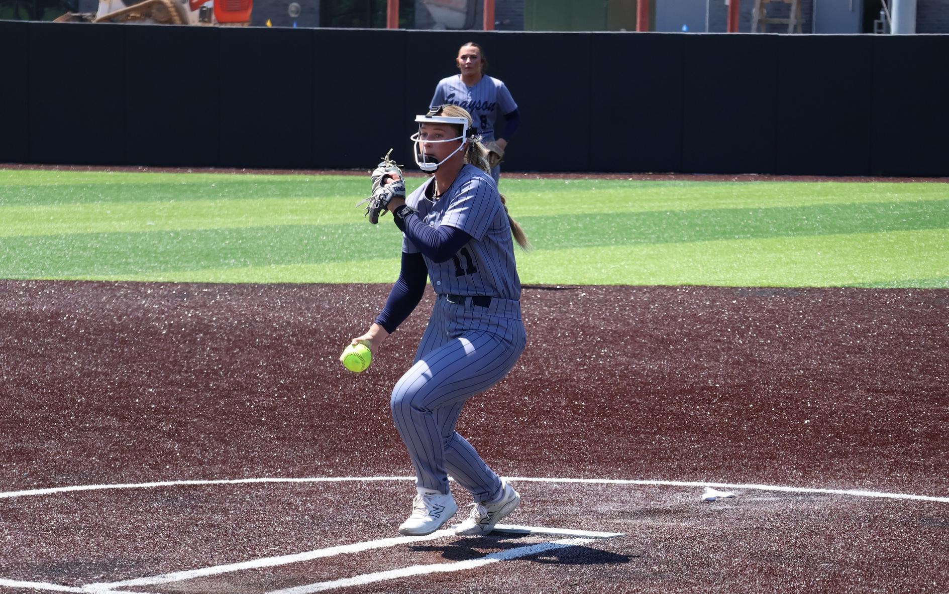 The pitcher in the grey uniform throws a pitch against Midland College on Monday, May 18. 